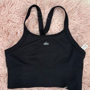 ALO Yoga Black Ribbed Strappy Sports Bra